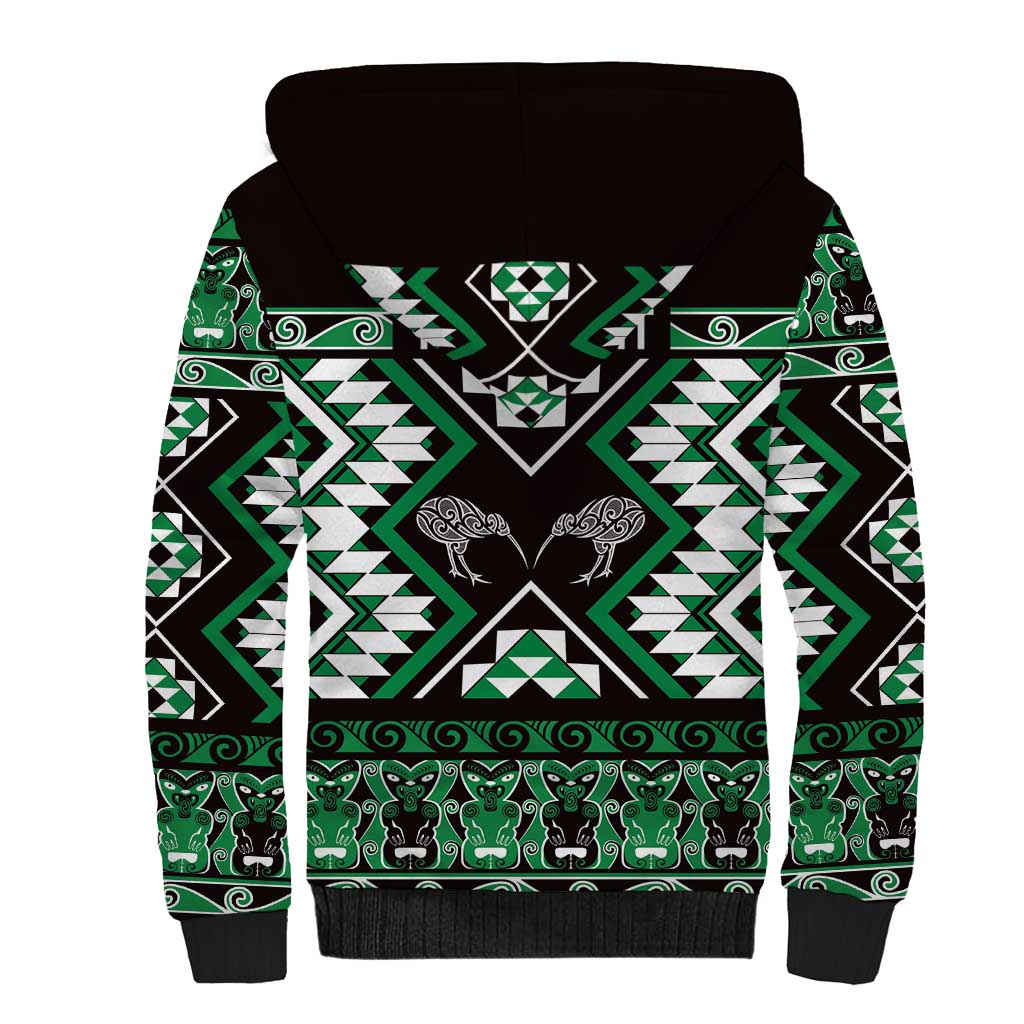 Personalised Taniko Motifs Aotearoa Sherpa Hoodie Waitangi Kowhaiwhai Kiwi - Green LT7 - Polynesian Pride