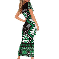 Personalised Taniko Motifs Aotearoa Short Sleeve Bodycon Dress Waitangi Kowhaiwhai Kiwi - Green LT7 - Polynesian Pride