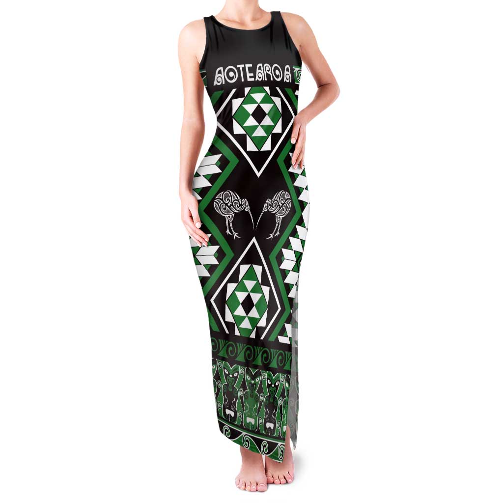 Personalised Taniko Motifs Aotearoa Tank Maxi Dress Waitangi Kowhaiwhai Kiwi - Green LT7 Women Green - Polynesian Pride