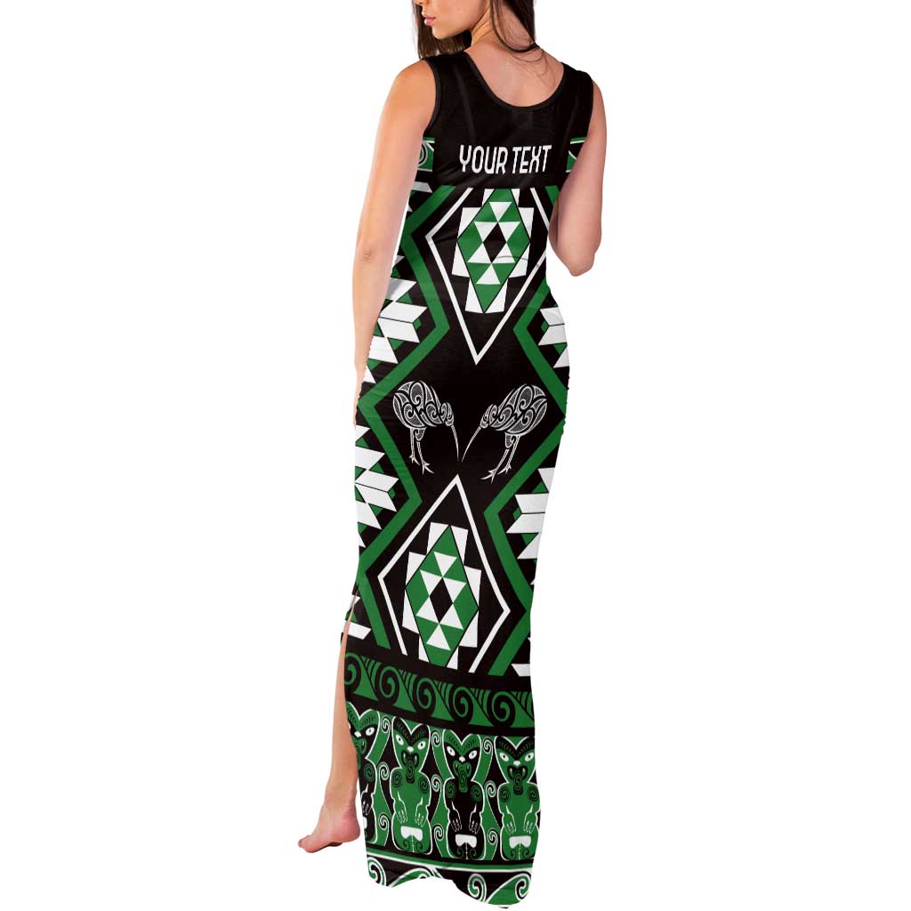 Personalised Taniko Motifs Aotearoa Tank Maxi Dress Waitangi Kowhaiwhai Kiwi - Green LT7 - Polynesian Pride