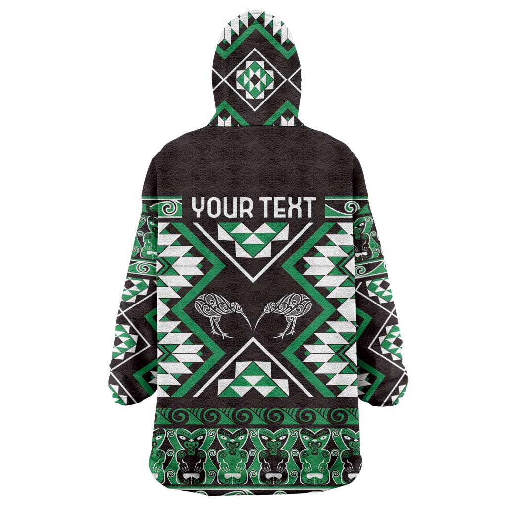 Personalised Taniko Motifs Aotearoa Wearable Blanket Hoodie Waitangi Kowhaiwhai Kiwi - Green LT7 - Polynesian Pride