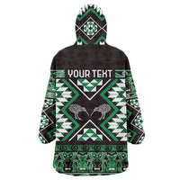 Personalised Taniko Motifs Aotearoa Wearable Blanket Hoodie Waitangi Kowhaiwhai Kiwi - Green LT7 - Polynesian Pride