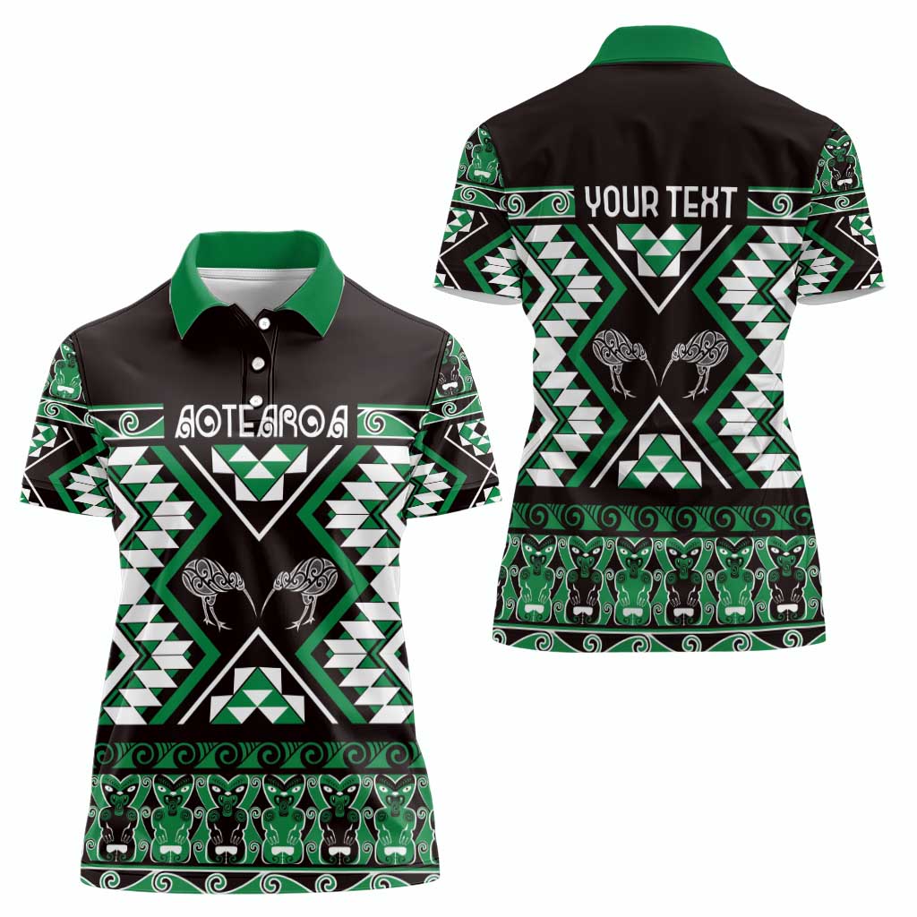 Personalised Taniko Motifs Aotearoa Women Polo Shirt Waitangi Kowhaiwhai Kiwi - Green LT7 - Polynesian Pride