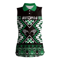 Personalised Taniko Motifs Aotearoa Women Sleeveless Polo Shirt Waitangi Kowhaiwhai Kiwi - Green LT7 Female Green - Polynesian Pride