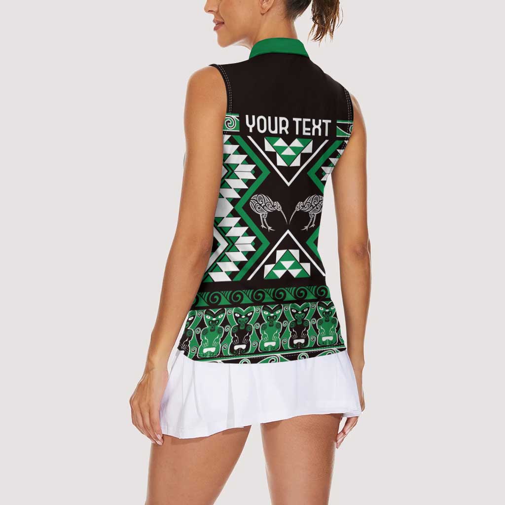 Personalised Taniko Motifs Aotearoa Women Sleeveless Polo Shirt Waitangi Kowhaiwhai Kiwi - Green LT7 - Polynesian Pride