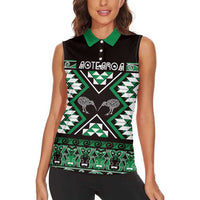 Personalised Taniko Motifs Aotearoa Women Sleeveless Polo Shirt Waitangi Kowhaiwhai Kiwi - Green LT7 - Polynesian Pride