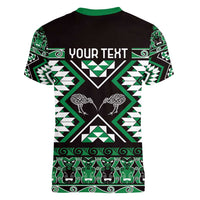 Personalised Taniko Motifs Aotearoa Women V-Neck T-Shirt Waitangi Kowhaiwhai Kiwi - Green LT7 - Polynesian Pride