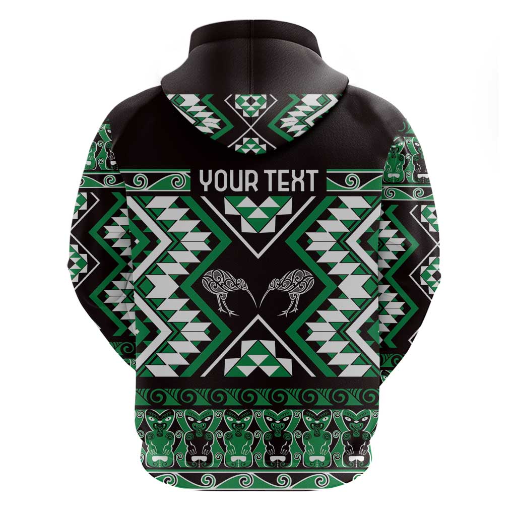 Personalised Taniko Motifs Aotearoa Zip Hoodie Waitangi Kowhaiwhai Kiwi - Green LT7 - Polynesian Pride