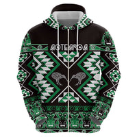 Personalised Taniko Motifs Aotearoa Zip Hoodie Waitangi Kowhaiwhai Kiwi - Green LT7 - Polynesian Pride
