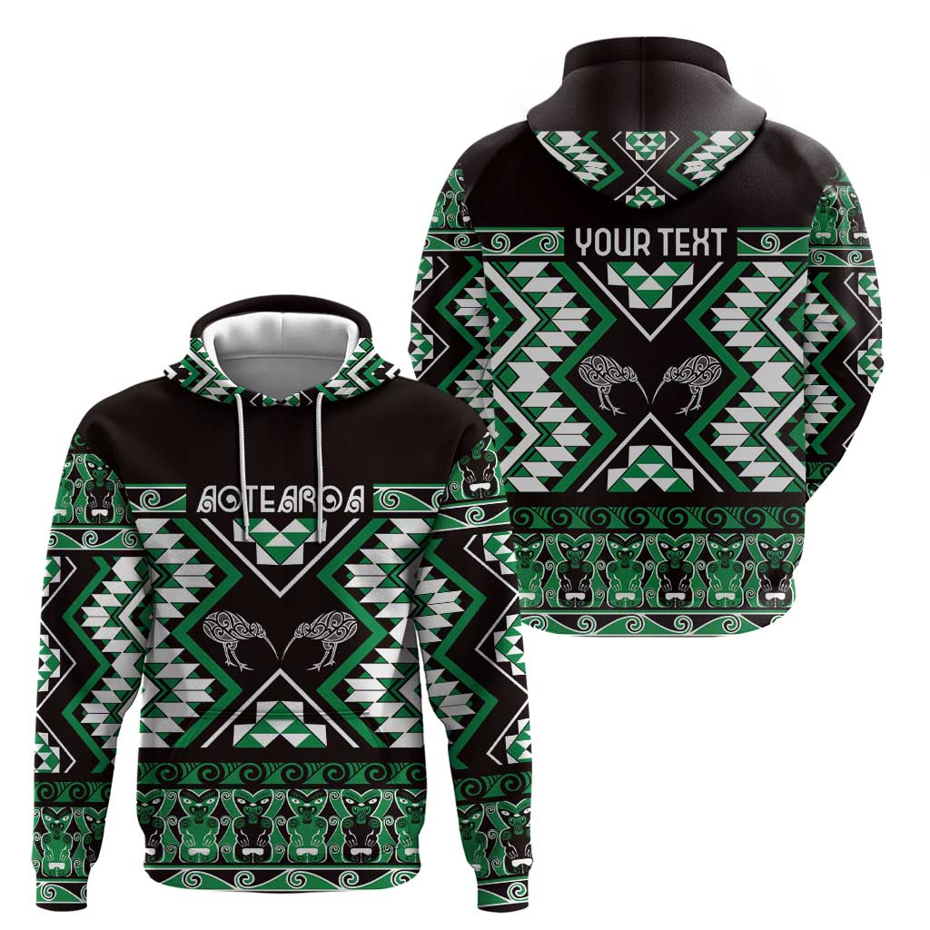 Personalised Taniko Motifs Aotearoa Zip Hoodie Waitangi Kowhaiwhai Kiwi - Green LT7 - Polynesian Pride