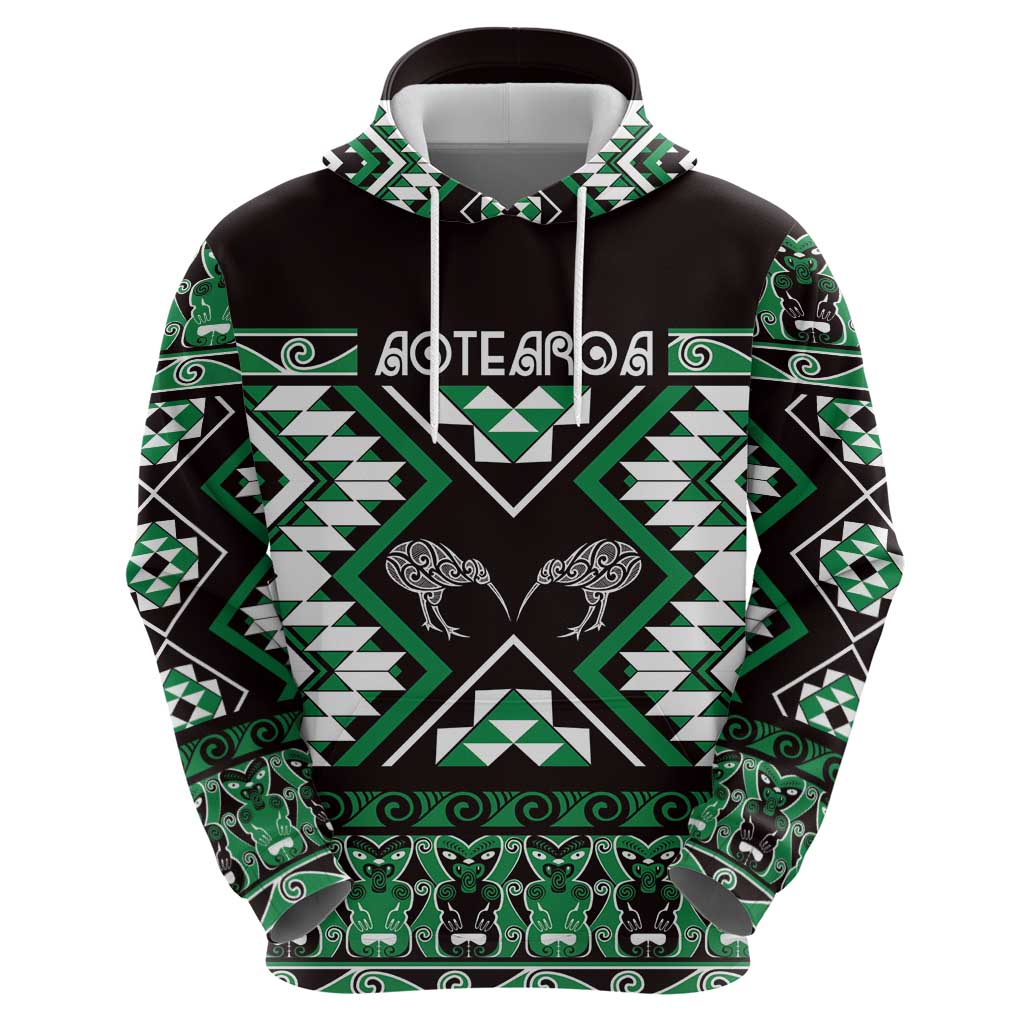 Personalised Taniko Motifs Aotearoa Zip Hoodie Waitangi Kowhaiwhai Kiwi - Green LT7 - Polynesian Pride