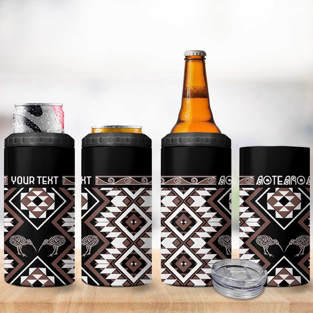 Personalised Taniko Motifs Aotearoa 4 in 1 Can Cooler Tumbler Waitangi Kowhaiwhai Kiwi - Mocha LT7 - Polynesian Pride
