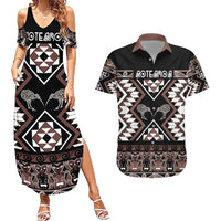 Personalised Taniko Motifs Aotearoa Couples Matching Summer Maxi Dress and Hawaiian Shirt Waitangi Kowhaiwhai Kiwi - Mocha LT7 Mocha - Polynesian Pride