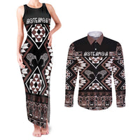 Personalised Taniko Motifs Aotearoa Couples Matching Tank Maxi Dress and Long Sleeve Button Shirt Waitangi Kowhaiwhai Kiwi - Mocha LT7 Mocha - Polynesian Pride