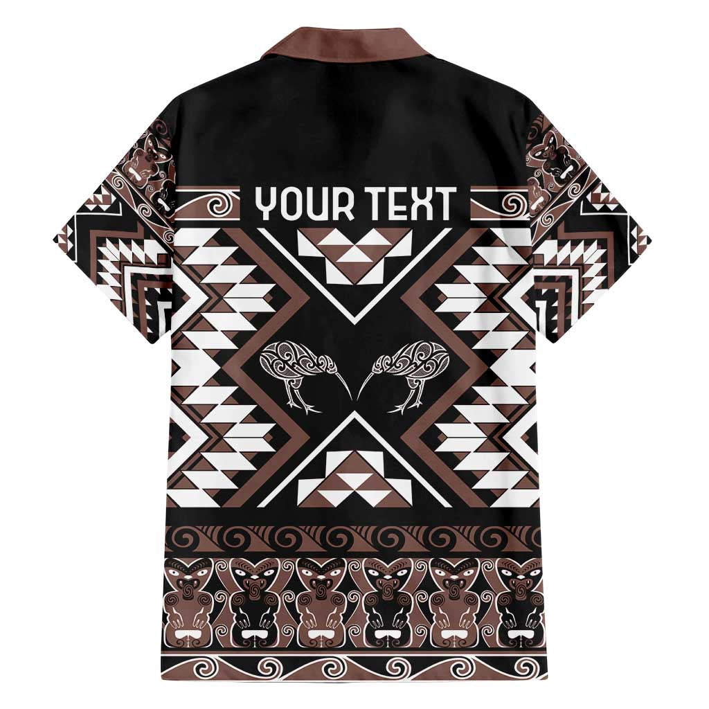 Personalised Taniko Motifs Aotearoa Family Matching Long Sleeve Bodycon Dress and Hawaiian Shirt Waitangi Kowhaiwhai Kiwi - Mocha LT7 - Polynesian Pride