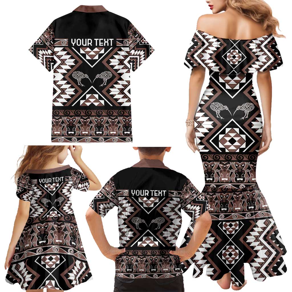 Personalised Taniko Motifs Aotearoa Family Matching Mermaid Dress and Hawaiian Shirt Waitangi Kowhaiwhai Kiwi - Mocha LT7 - Polynesian Pride