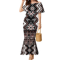 Personalised Taniko Motifs Aotearoa Family Matching Mermaid Dress and Hawaiian Shirt Waitangi Kowhaiwhai Kiwi - Mocha LT7 Mom's Dress Mocha - Polynesian Pride