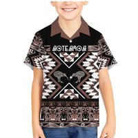 Personalised Taniko Motifs Aotearoa Family Matching Mermaid Dress and Hawaiian Shirt Waitangi Kowhaiwhai Kiwi - Mocha LT7 Son's Shirt Mocha - Polynesian Pride