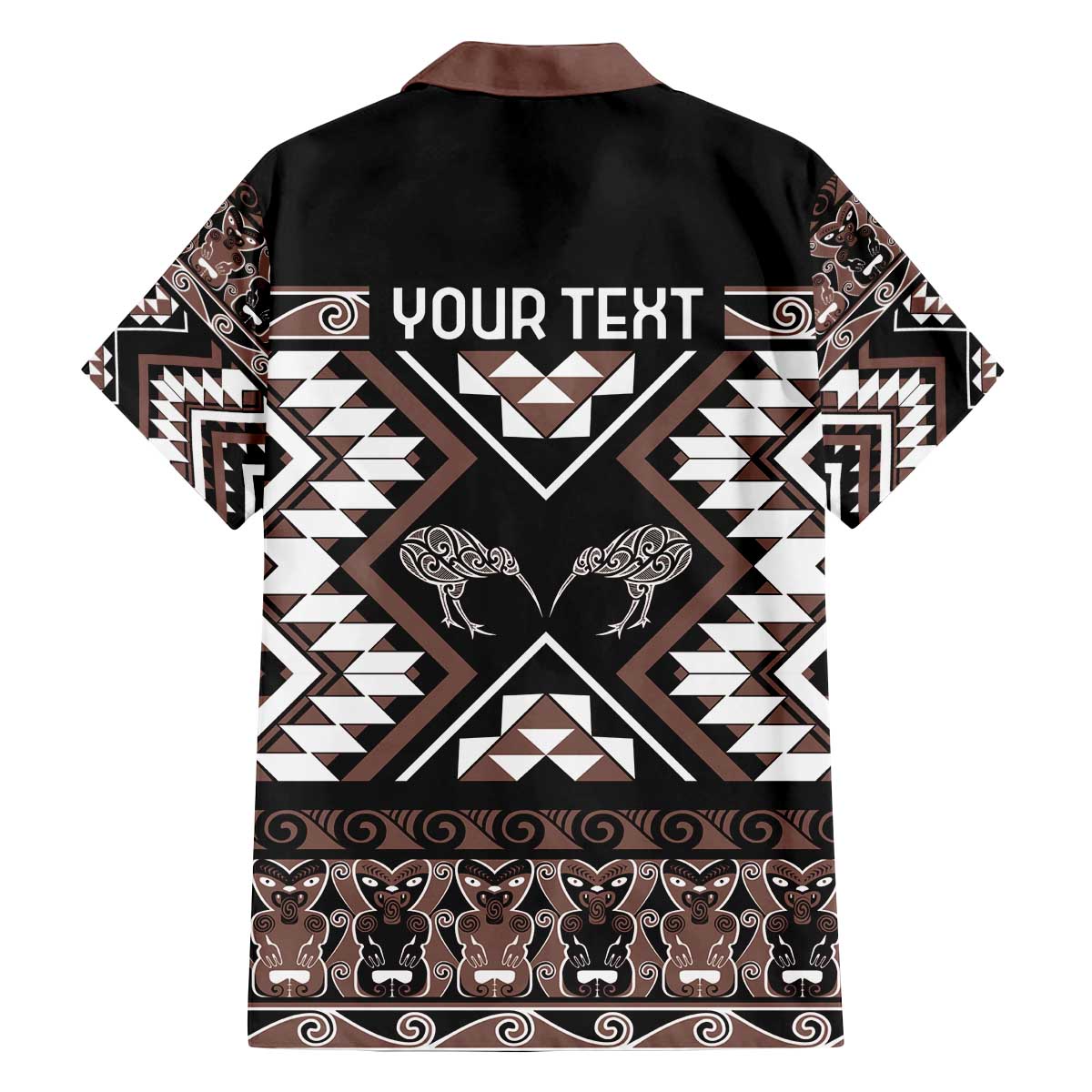 Personalised Taniko Motifs Aotearoa Family Matching Off The Shoulder Long Sleeve Dress and Hawaiian Shirt Waitangi Kowhaiwhai Kiwi - Mocha LT7 - Polynesian Pride