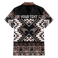 Personalised Taniko Motifs Aotearoa Family Matching Off Shoulder Short Dress and Hawaiian Shirt Waitangi Kowhaiwhai Kiwi - Mocha LT7 - Polynesian Pride
