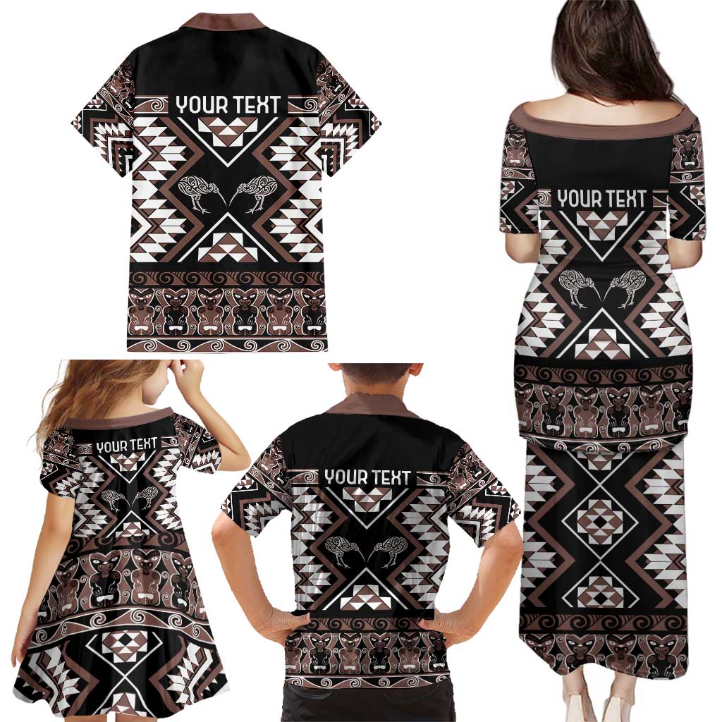Personalised Taniko Motifs Aotearoa Family Matching Puletasi and Hawaiian Shirt Waitangi Kowhaiwhai Kiwi - Mocha LT7 - Polynesian Pride