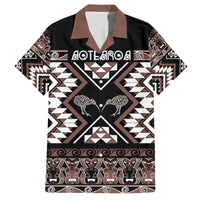 Personalised Taniko Motifs Aotearoa Family Matching Short Sleeve Bodycon Dress and Hawaiian Shirt Waitangi Kowhaiwhai Kiwi - Mocha LT7 Dad's Shirt - Short Sleeve Mocha - Polynesian Pride