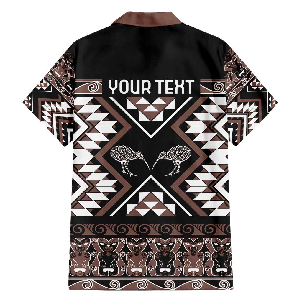 Personalised Taniko Motifs Aotearoa Family Matching Short Sleeve Bodycon Dress and Hawaiian Shirt Waitangi Kowhaiwhai Kiwi - Mocha LT7 - Polynesian Pride