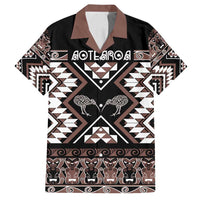 Personalised Taniko Motifs Aotearoa Family Matching Summer Maxi Dress and Hawaiian Shirt Waitangi Kowhaiwhai Kiwi - Mocha LT7 Dad's Shirt - Short Sleeve Mocha - Polynesian Pride
