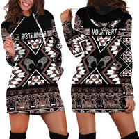 Personalised Taniko Motifs Aotearoa Hoodie Dress Waitangi Kowhaiwhai Kiwi - Mocha LT7 - Polynesian Pride