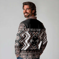 Personalised Taniko Motifs Aotearoa Long Sleeve Polo Shirt Waitangi Kowhaiwhai Kiwi - Mocha LT7 - Polynesian Pride