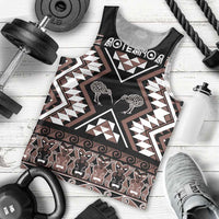 Personalised Taniko Motifs Aotearoa Men Tank Top Waitangi Kowhaiwhai Kiwi - Mocha