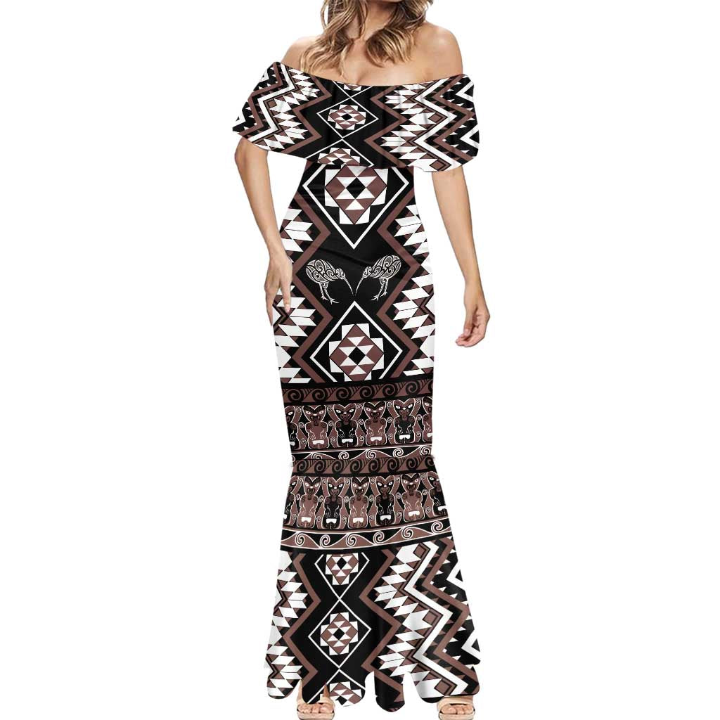 Personalised Taniko Motifs Aotearoa Mermaid Dress Waitangi Kowhaiwhai Kiwi - Mocha LT7 - Polynesian Pride