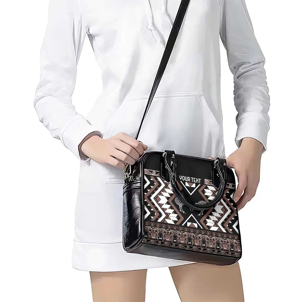 Personalised Taniko Motifs Aotearoa Shoulder Handbag Waitangi Kowhaiwhai Kiwi - Mocha