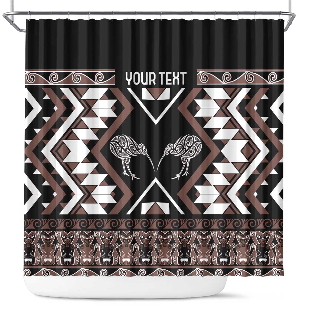 Personalised Taniko Motifs Aotearoa Shower Curtain Waitangi Kowhaiwhai Kiwi - Mocha LT7 Mocha - Polynesian Pride