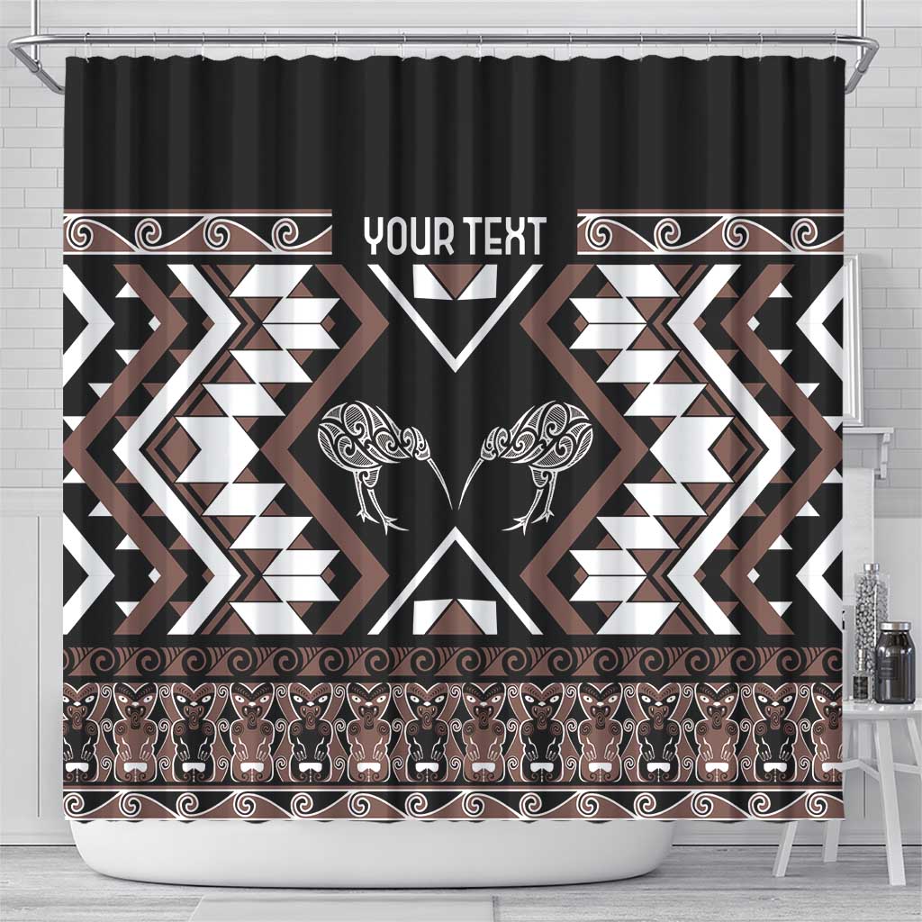 Personalised Taniko Motifs Aotearoa Shower Curtain Waitangi Kowhaiwhai Kiwi - Mocha LT7 - Polynesian Pride