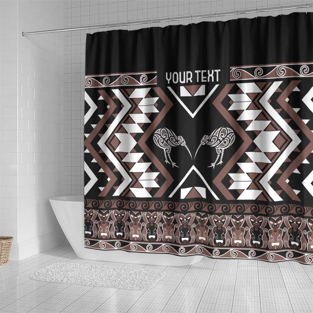 Personalised Taniko Motifs Aotearoa Shower Curtain Waitangi Kowhaiwhai Kiwi - Mocha LT7 - Polynesian Pride