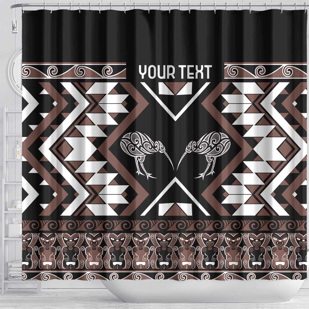 Personalised Taniko Motifs Aotearoa Shower Curtain Waitangi Kowhaiwhai Kiwi - Mocha LT7 - Polynesian Pride