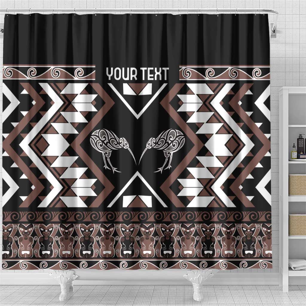 Personalised Taniko Motifs Aotearoa Shower Curtain Waitangi Kowhaiwhai Kiwi - Mocha LT7 - Polynesian Pride