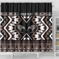 Personalised Taniko Motifs Aotearoa Shower Curtain Waitangi Kowhaiwhai Kiwi - Mocha LT7 - Polynesian Pride