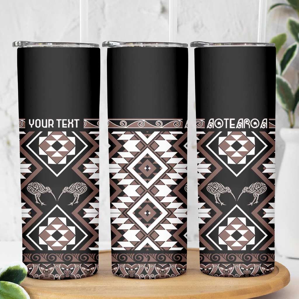 Personalised Taniko Motifs Aotearoa Skinny Tumbler Waitangi Kowhaiwhai Kiwi - Mocha LT7 - Polynesian Pride