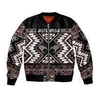 Personalised Taniko Motifs Aotearoa Sleeve Zip Bomber Jacket Waitangi Kowhaiwhai Kiwi - Mocha LT7 Unisex Mocha - Polynesian Pride
