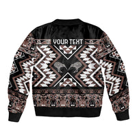 Personalised Taniko Motifs Aotearoa Sleeve Zip Bomber Jacket Waitangi Kowhaiwhai Kiwi - Mocha LT7 - Polynesian Pride