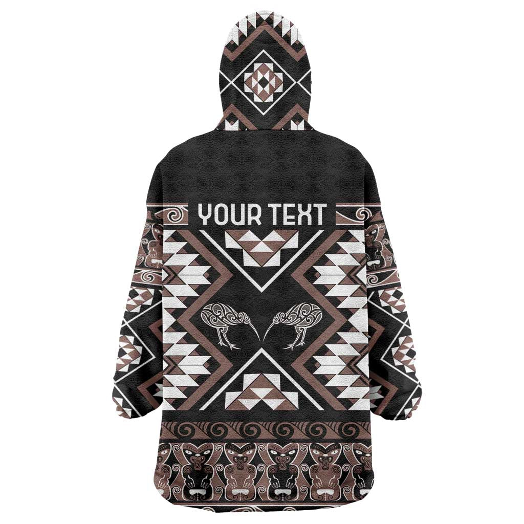 Personalised Taniko Motifs Aotearoa Wearable Blanket Hoodie Waitangi Kowhaiwhai Kiwi - Mocha LT7 - Polynesian Pride