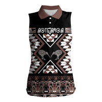 Personalised Taniko Motifs Aotearoa Women Sleeveless Polo Shirt Waitangi Kowhaiwhai Kiwi - Mocha LT7 Female Mocha - Polynesian Pride