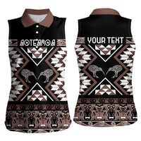 Personalised Taniko Motifs Aotearoa Women Sleeveless Polo Shirt Waitangi Kowhaiwhai Kiwi - Mocha LT7 - Polynesian Pride