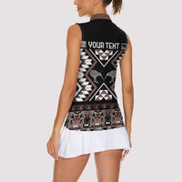 Personalised Taniko Motifs Aotearoa Women Sleeveless Polo Shirt Waitangi Kowhaiwhai Kiwi - Mocha LT7 - Polynesian Pride