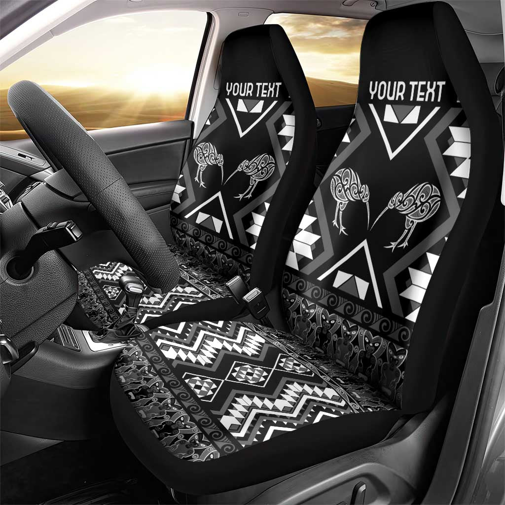 Personalised Taniko Motifs Aotearoa Car Seat Cover Waitangi Kowhaiwhai Kiwi - Monochrome LT7 - Polynesian Pride