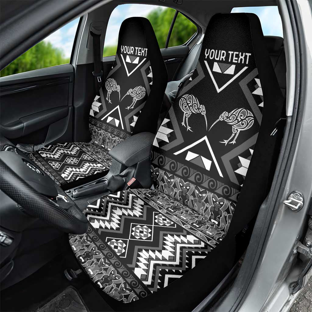 Personalised Taniko Motifs Aotearoa Car Seat Cover Waitangi Kowhaiwhai Kiwi - Monochrome LT7 - Polynesian Pride
