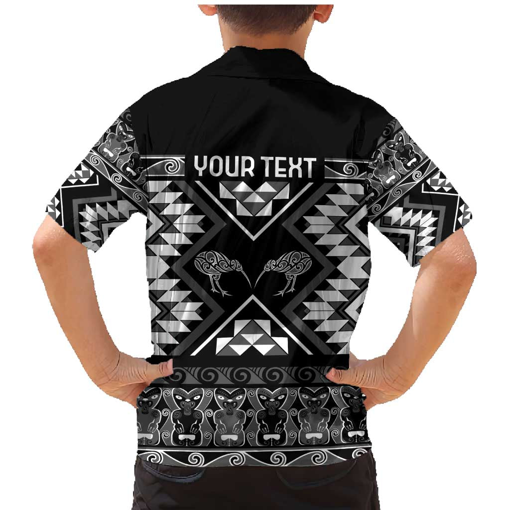 Personalised Taniko Motifs Aotearoa Family Matching Mermaid Dress and Hawaiian Shirt Waitangi Kowhaiwhai Kiwi - Monochrome LT7 - Polynesian Pride
