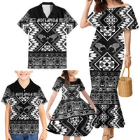 Personalised Taniko Motifs Aotearoa Family Matching Mermaid Dress and Hawaiian Shirt Waitangi Kowhaiwhai Kiwi - Monochrome LT7 - Polynesian Pride